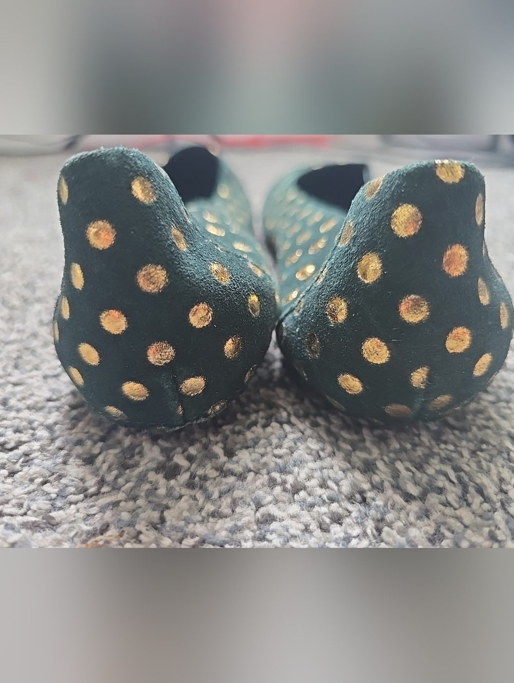 Born Crown Ballet Flats Womens 6 DarkGreen Suede Gold Spotted Round Toe Slip On - Picture 7 of 11